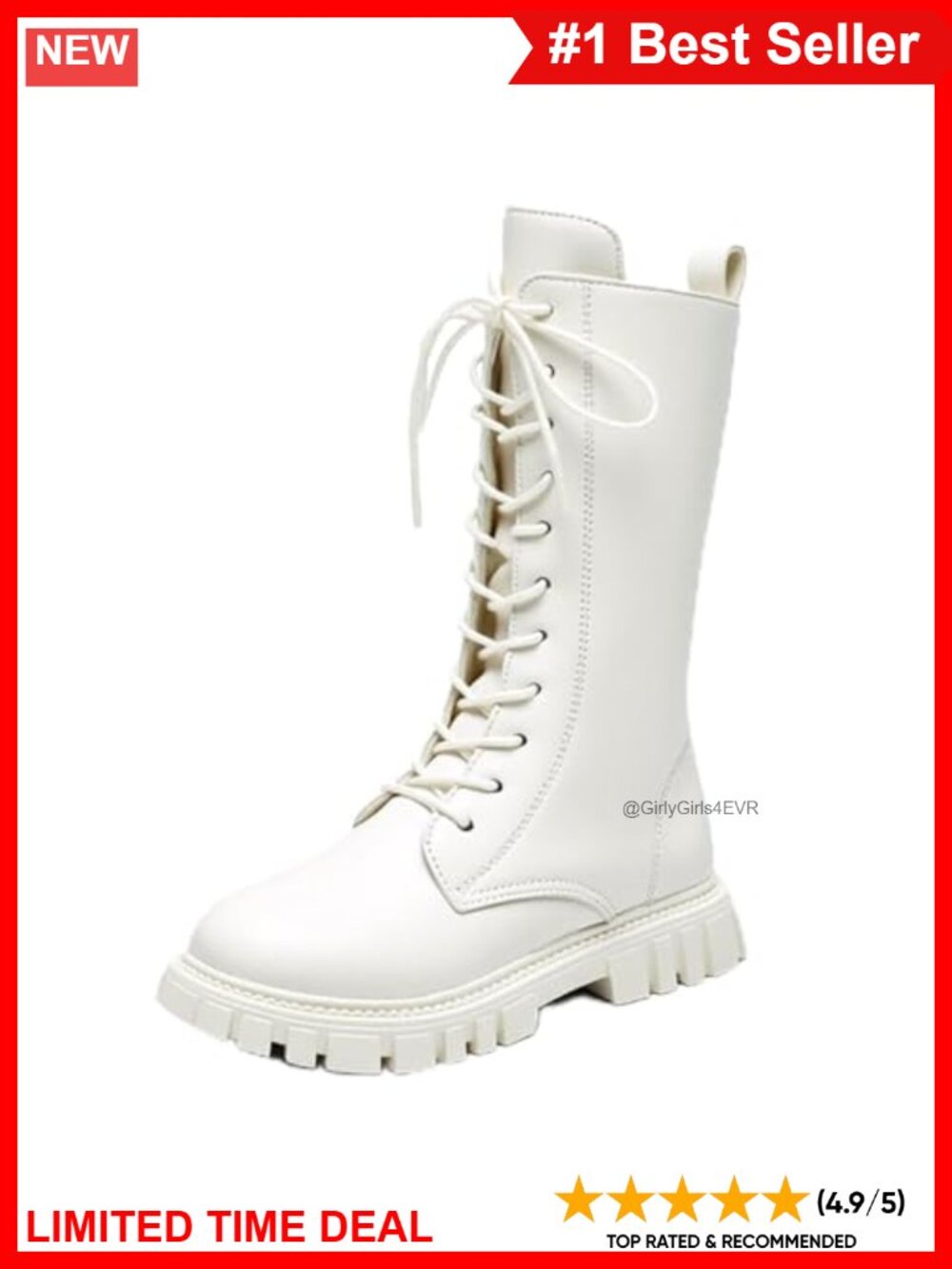 Mid Calf Combat Boots with Lug Sole and Side Zipper Lace Up